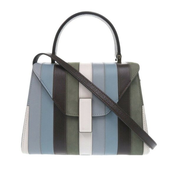 VALEXTRA Mini Iside Leather Blue 2way Handbag - Picture 1 of 11